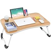 BUYIFY Folding Lap Desk, 23.6 Inch Portable Wood Yellow Laptop Bed Desk Lap Desk with Cup Holder,...