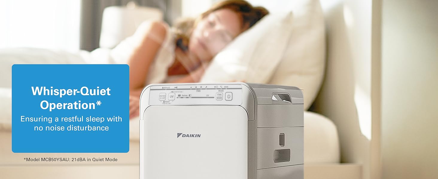 Whisper-quiet operation of 21 dBA in quiet mode for restful sleep