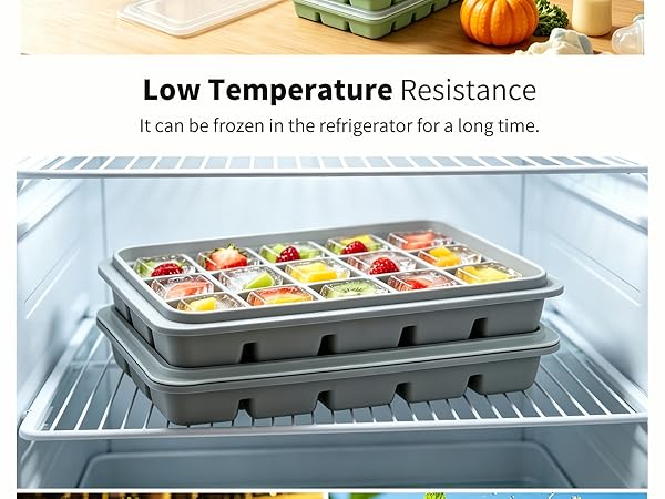 Ice Cube Trays for Freezer Lids for Baby Food, Whiskey, Cocktail, Coffee, BPA Free