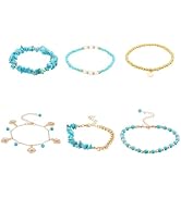 SUPERFINDINGS 6 Styles Bohemian Turquoise Beaded Bracelet 6Pcs Gold Synthetic Turquoise Bracelets...
