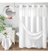 XOGUIBO No Hook Shower Curtain and Liner Set,White Hotel Waffle Shower Curtain with Liner 75" L x...