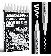 ARTWARD White Acrylic Paint Markers 8 Pack, Dual Tip 0.7mm & 3mm Acrylic Paint Pens, for Rock, Wo...