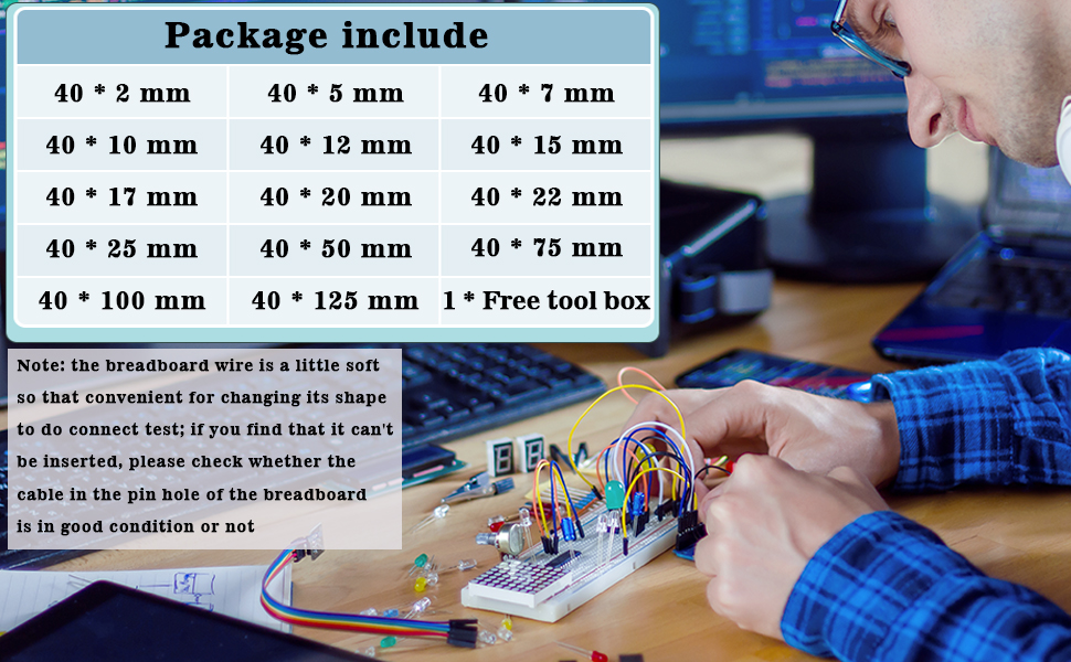 Package include 14 sizes 560 pieces jumper wire with 1 pieces tool box