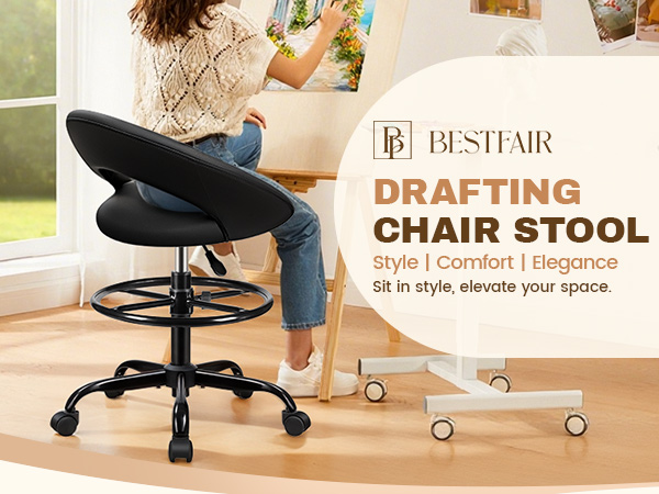 Bar Stools Office Drafting Chair with Foot Rest and Wheels Shop Rolling Swivel Chair Standing Desk