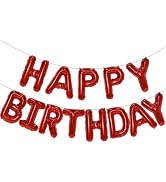 Red Happy Birthday Balloon Banner, 16 Inch Foil Mylar Happy Birthday Balloons Letters, Reusable H...