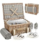 Wicker Picnic Basket for 2 - Willow Basket with Waterproof Picnic Blanket | Willow Picnic Set wit...