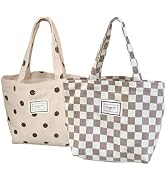 Kovewon 2PCS Corduroy Small Tote Bag for Women Cute Checkerboard Mini Tote Bag Preppy Aesthetic R...
