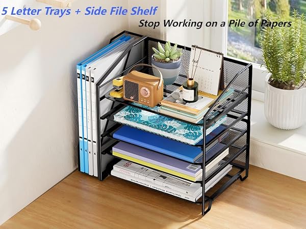 Simple Trending 5-Tier Desk File Organizer with Side File Shelf