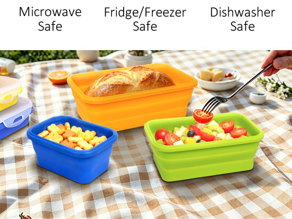 Collapsible Silicone Food Storage Containers with Leak-Resistant Lids