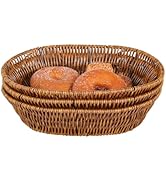 Fvstar 3pcs Poly Wicker Bread Basket,Imitation Woven Fruit Basket Tabletop Tray,Handwoven Oval Fo...