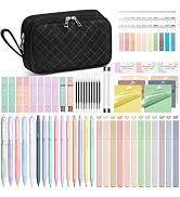 62PCS Aesthetic School Supplies with Cute Pencil Case, Pastel Highlighters Black Ink Gel Pens Mec...