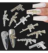 SONGJIE 10Pcs 3D Metal Gun Nail Charms Alloy Weapon Nail Charm Luxury Rhinestones Gun Charms for ...