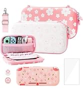 RHOTALL Pink-White Cherry Blossom Carrying Case for Nintendo Switch Lite, Potable Storage Case fo...