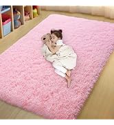 qulint Pink Area Rugs for Bedroom, 4x6 Fluffy Soft Shag Rugs for Living Room, Small Fuzzy Plush R...