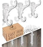 Rustic Cast Iron Coat Hooks (3 Pack) Antique White, Wall Mounted, Farmhouse Decorative, Heavy Dut...