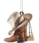 Car Rear View Mirror Pendant, Personalized Cowboy Boots and Hats Flat Acrylic Car Hanging Ornamen...