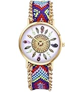JewelryWe Bohemian Weave Bracelet Watch - Handmade Ethnic Style Adjustable Braided Boho Wristwatc...
