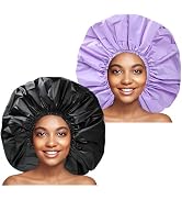 Shower Caps 2 PCS Waterproof EVA Bath Caps - Black + Purple