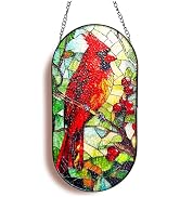 Stained Glass Suncatcher, 10.2"x5.1" Cardinal Window Hanging Decor | Indoor Outdoor Sun Catcher G...