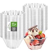 TOFLEN 17 oz Clear Plastic Bowls, 50 Pack Flower Shaped Disposable Hard Plastic Party Bowls for I...