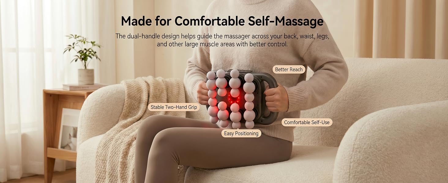 Dual-handle massage gun for comfortable back and body massage with better control