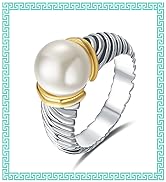 UNY JEWEL Ring 10mm White Cream Imitation Pearl Two Tone Twisted Cable Wire Designer Inspired Sta...