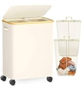 Laundry Hamper with Wheels, Large Clothes Hamper with Removable Inner Bag, Collapsible Dirty Clot...