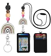 Rainbow Lanyards for Id Badges and Keys, Cute ID Badge Holder with Lanyard, Silicone Beaded Break...