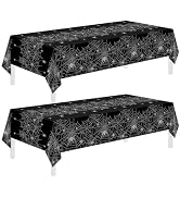 Halloween Tablecloth,2 Pack Disposable Plastic Tablecloth 54"x108" Halloween Decorations,Black Ta...