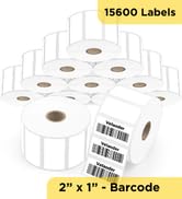 2x1 Direct Thermal Barcode Labels - 12 Rolls 1300 Label/Roll White Perforated Address Labels, 156...