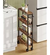 CHOEZON 4-Tier Slim Storage Cart, 5.1'' Kitchen Serving Trolley, Slim Rolling Cart with Handle an...