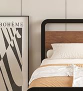 EMODA 16 Inch Twin Size Bed Frames with Wooden Headboard and Footboard, Heavy Duty Metal Slats Su...