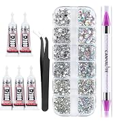 Canvalite 3348PCS Rhinestones Crystal AB Rhinestones for Nail with 5Pcs 3ml B7000 Jewelry Glue an...