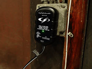 The car battery charger has an LED indicator to show charging status.