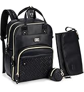 Dikaslon Leather Diaper Bag Backpack with Portable Changing Pad, Pacifier Case and Stroller Strap...