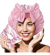 Years calm Large Satin-Lined Shower Cap for Women with Detachable Bow | Waterproof Double Layer B...