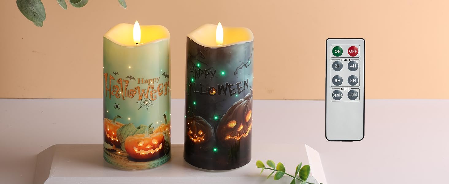 Pumpkin Fiber Optic Flameless Pillar Candles 03
