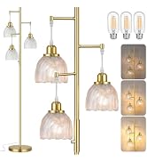 ROTTOGOON Dimmable Gold Floor Lamps for Living Room, Vintage Tree Standing Lamp with Glass Shades...