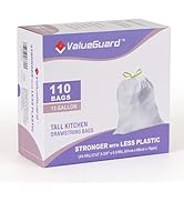 ValueGuard Trash Bags Garbage Bag 13 Gallon Drawstring Tall Waste Bag for Kitchen Office Party 0....