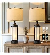 25'' Table Lamps for Bedroom Living Room Lamps Set of 2 Farmhouse Nightstand Bedside Lamps with U...