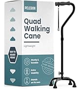 PELEGON Quad Cane (300 lb) - Adjustable Walking Cane with A Large 4 Pronged Base for Extra Balanc...