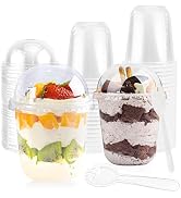 hapray 100 Pack 12 oz Clear Plastic Cups with Dome Lids and Sporks, Disposable Ice Cream Cups wit...