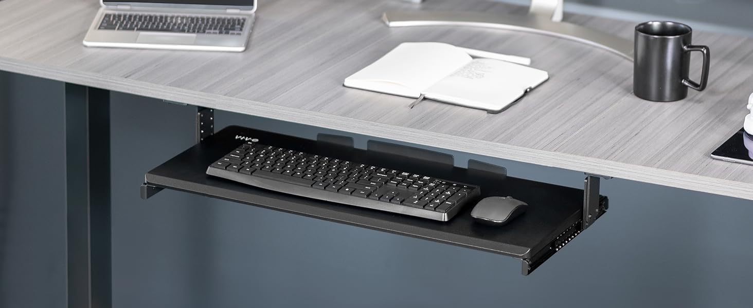 under desk mounted keyboard tray