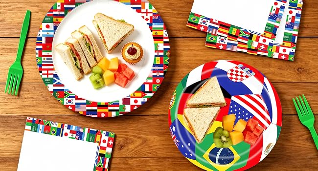 Bymugo 96 Pieces Soccer Party Tableware Set