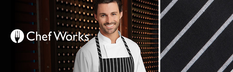 Chef Works Bib Apron, Black/White Chalk Stripe