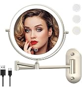 MIROAMZ Rechargeable Wall Mounted Lighted Makeup Vanity Mirror 8 Inch Double Sided 1X 10X Magnify...