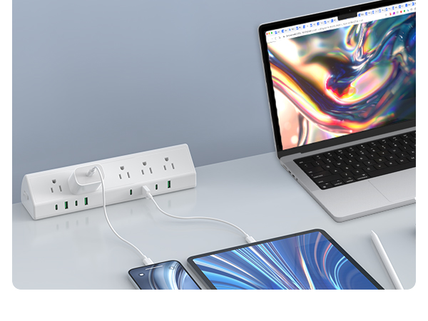Nightstand Edge Mount Power Strip with USB-C Ports