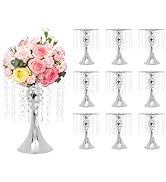 Peakora 10Pcs 26cm/10.23" Tall Crystal Wedding Flower Stand Metal Wedding Centerpiece Vase Gold W...