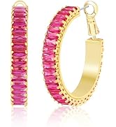 Lourny Gold Crystal Hoop Earrings for Women Trendy, 18K Gold Plated Chunky Big Cubic Zirconia Ear...