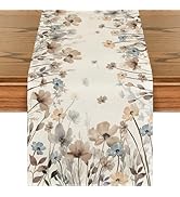 Artoid Mode Brown Poppy Flowers Floral Blossom Summer Table Runner, Fall Kitchen Dining Table Dec...